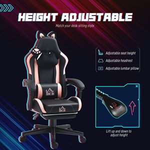 Sedia da Gaming Nera Girevole in Ecopelle con Poggiatesta, Supporto Lombare e Poggiapiedi per Casa e Ufficio - Product Image 5