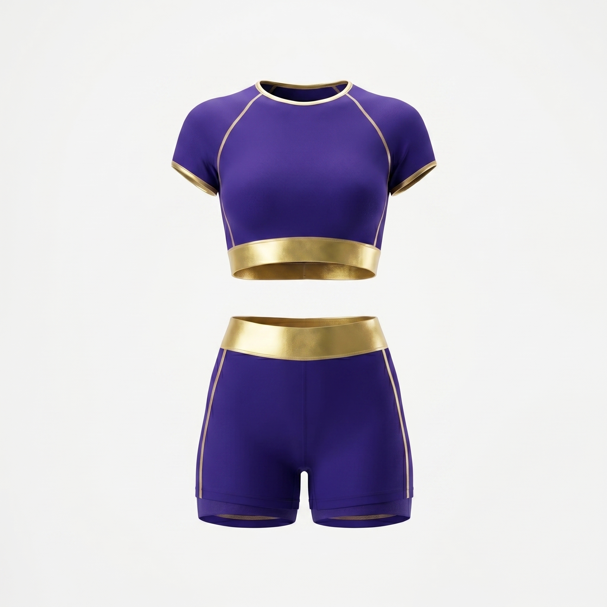 2025 Women Minimalist Gym Set Royal Purple Gold Crop Top High Waist Shorts Seamless Moisture Wicking Quick Dry Athletics