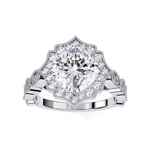 Bague de fiançailles de luxe en or massif 14 carats avec diamant de laboratoire rond de 2 carats et pierres latérales rondes, bijoux raffinés - Product Image 4