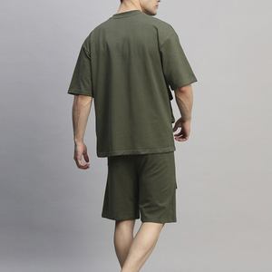 <b>Men</b>’s Olive Green Cargo T <b>Shirt</b> and Shorts Set Oversized Casual Two Piece Streetwear Outfit with <b>Utility</b> Pockets - Product Image 4