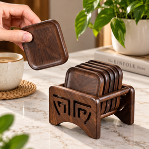 Natural Solid Wood Tea Coasters Hand Carved Wooden Drink Coasters Simple Modern <b>Table</b> <b>Protectors</b> for Tea Coffee Cups Mugs - Product Image 1