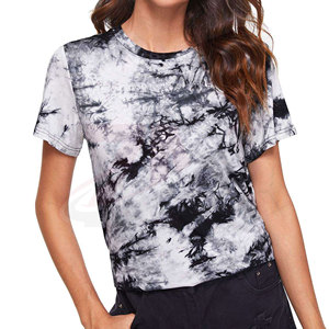 Camiseta de Mujer con Estampado Tie Dye, Manga Corta, Cuello Redondo, Corte Regular, Informal, Transpirable, Tejida, 100% Algodón, para Primavera/Verano - Product Image 5