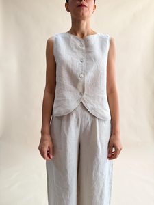Conjunto de 2 Piezas para Mujer, Top Corto sin Mangas Estilo Vintage Lavado, Pantalones Anchos de Pierna Ancha, 100% Lino Plisado, Ecológico - Product Image 5