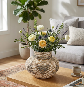 แจกันตกแต่งทำจากหวายธรรมชาติสานด้วยมือสำหรับตกแต่งบ้าน แจกันดอกไม้หวายสไตล์เรียบง่ายสำหรับวางกลางโต๊ะในห้องนั่งเล่นจากเวียดนาม - Product Image 6