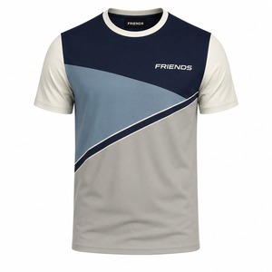 T-shirt à manches courtes pour homme, à blocs de couleur, motif géométrique, séchage rapide, coupe classique, col rond, vêtement décontracté - Product Image 1
