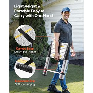 Échelle télescopique en aluminium de 12,5 pieds, légère, multi-usages, capacité maximale de 330 lb, pieds antidérapants, rétraction à une touche, robuste - Product Image 5