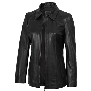 Women's Genuine Leather Motorcycle <b>Jacket</b> Turn-down Collar Full Sleeve Zipper Closure Autumn Solid Color Biker Style - Product Image 3