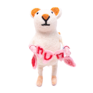Handmade Wool Felt <b>Mouse</b> Figurine with "MUM" Banner | Eco-Friendly Needle Felted Animal Craft | Custom Mother's Day Gift & Home - Product Image 1