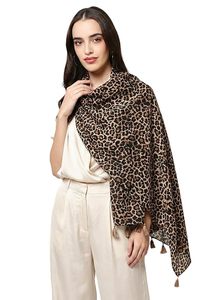 Chal Ligero con Estampado de Leopardo para Mujer, Impresión Digital, Casual, para Todas las Temporadas, con Borlas - Product Image 1