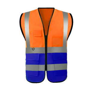 Chaleco de seguridad naranja para hombre con rayas reflectantes, cuello en V, cierre de cremallera, ropa exterior informal transpirable para verano - Product Image 3