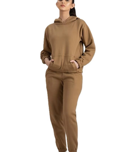 Women's 2 Piece Fleece Hooded Sweatshirt <b>Set</b> Solid Color Casual Loose Fit Full Length Pants With Pocket All Seasons Wear - Product Image 1