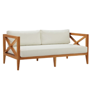 Sofá Moderno de Madera de Teca para Exteriores con Cojines Color Crema, Muebles de Jardín de 2 Plazas, Resistentes a la Intemperie, con Estructura Sólida - Product Image 3