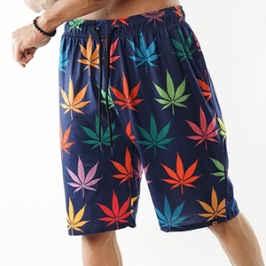 <b>Men's</b> Quick Dry Board Shorts Green Black Leaf Pattern Drawstring Waist Casual Swim <b>Trunks</b> Short Length Polyester Fabric - Product Image 2