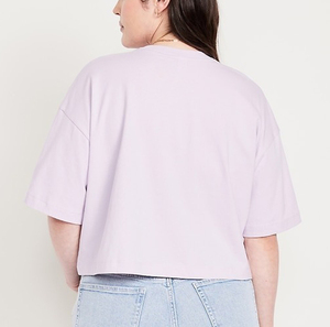 เสื้อครอปท็อปผู้หญิงแบบเรียบง่าย เสื้อยืดโอเวอร์ไซส์สำหรับฤดูร้อน เสื้อยืดพิมพ์ลายพัฟฟ์ ผ้าฝ้าย 100% เสื้อครอปท็อปผู้หญิง - Product Image 6