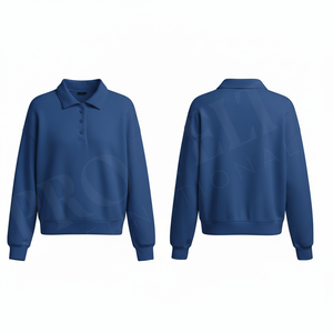 Polo Sweatshirt Oversize Tendance à Manches Longues en Mélange de Coton Décontracté, Style Streetwear Ample Couleur Unie - Product Image 2