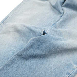 Jean en denim 100 % coton délavé bleu clair déchiré coupe bootcut style vintage 5 poches léger pour homme - Product Image 6