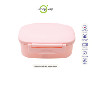 Boîte à lunch portable de style coréen Living Ovoje 700 ml, rectangulaire, avec couvercle en plastique sans BPA, micro-ondable, 2 compartiments, finition rose brillante - Product Image 1