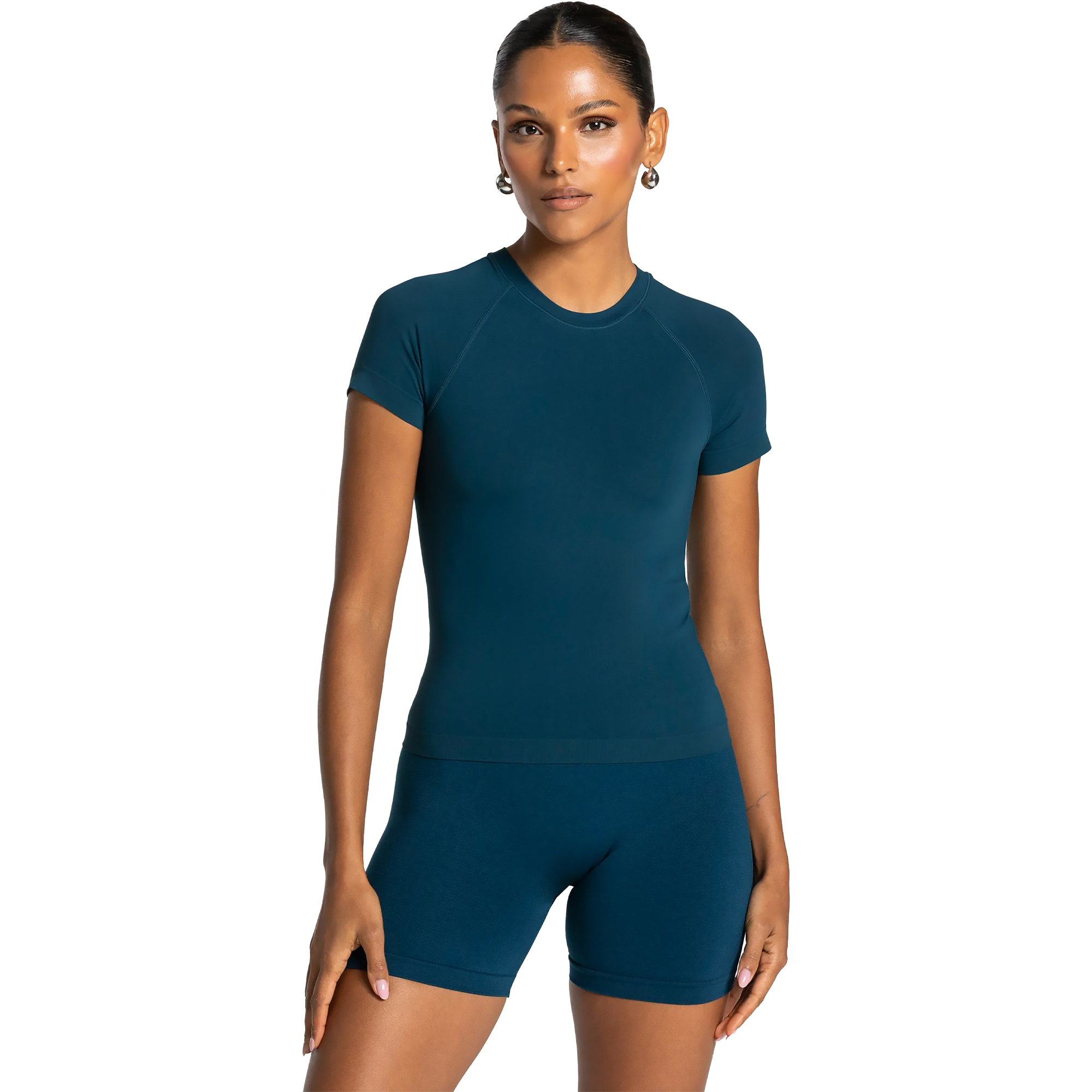 Petrol Green Premium Quality 100% Cotton Spandex Women's Slim Fit Raglan Sleeve Button Appliques Breathable Custom Print T-Shirt