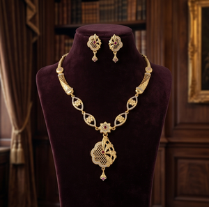 Parure Collier et Boucles d'Oreilles Divyoro Élégante Florale en Alliage de Cuivre Doré pour Femme, Longueur Réglable, Bijoux Classiques d'Origine Orissa pour Mariage - Product Image 2