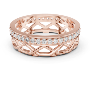 Anillo de Eternidad de Diamantes de Lujo en Oro Rosa con Diseño Geométrico Calado y Piedras Redondas Brillantes - Product Image 4