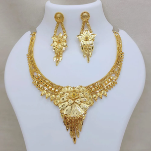 JewelEMarket Gold Forming Necklace Set Temple Pota Design Gold Plated Traditional Layered Bridal Festive Jewellery - Product Image 1