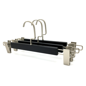 Premium black wooden trouser <b>clips</b>, customizable with logo size, suitable for clothing stores and home wardrobes - Product Image 1