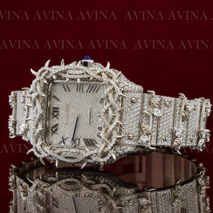 Montre de luxe pour homme avec design épingle de rose et sertissage de moissanite |   Montre-bracelet automatique mécanique entièrement pavée de diamants, style hip-hop - Product Image 2