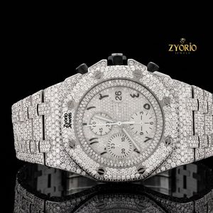 นาฬิกาข้อมือสแตนเลสสตีลหรูหรา ETA Quartz Skeleton Moissanite VVS สำหรับทุกเพศ สไตล์ฮิปฮอป ขนาด 46 มม. กันน้ำ 10 บาร์ ประดับเพชรเต็มเรือน - Product Image 3