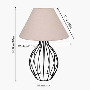 Modern Metal Table Lamp Fabric Drum Shade Black Wire Base <b>Bedside</b> <b>Reading</b> <b>Light</b> - Product Image 3