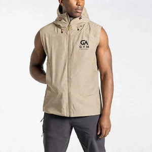 Chaleco Deportivo con Capucha para Hombre, Marca GYM ACTIVE, Sin Mangas, Acolchado, Resistente al Viento, Impermeable, Transpirable, con Cierre Frontal, Color Sólido, Informal, para Actividades al Aire Libre - Product Image 1