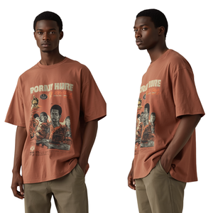 Camiseta de Gran Tamaño con Cuello Redondo y Estampado Gráfico para Hombre, Estilo Vintage, Algodón, Moda Urbana, Manga Corta, 320g - Product Image 4