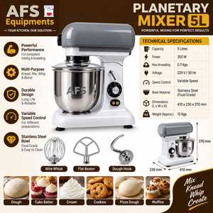 เครื่องผสมอาหารแบบดาวเคราะห์ AFS 5L รุ่นใหม่ 350W โถสแตนเลส ปรับความเร็วได้ สำหรับแป้งเค้ก ครีม และเนย พร้อมรับประกัน 1 ปี - Product Image 1