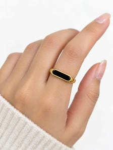 Natural Gemstone Black Onyx Gold Plated <b>Signet</b> <b>Ring</b>, Modern Minimalist Gemstone Band Wholesale Suppler Jewelry For <b>women</b> - Product Image 3