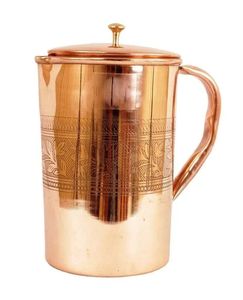 Carafe en cuivre martelé artisanale de luxe avec corps robuste et poignée ergonomique pour le stockage et le service quotidien d'eau potable fraîche - Product Image 2