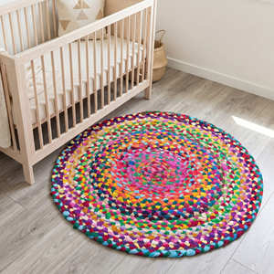 4' x 6' <b>Round</b> Braided Recycled Cotton Chindi Rug for Nursery Kids Room Boho Scandinavian & Cottage Home - Product Image 2