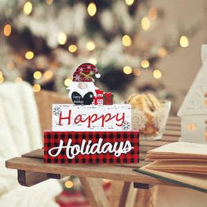 Bloque de Madera Decorativo Navideño de 3 Niveles con Diseño de Gnomo, Decoración Rústica para Mesa de Navidad, Letrero de Felices Fiestas, Figura Navideña y Juguetes - Product Image 2