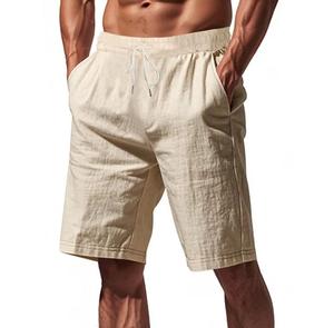 Shorts Bermuda décontractés pour hommes, couleur unie, satin, logo sur le devant, cordon de serrage, taille mi-haute, respirants - Product Image 4
