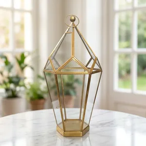 Tapered <b>Gold</b> Metal Handmade Decorative <b>Lantern</b> for Home Decoration and Candle Use - Product Image 1
