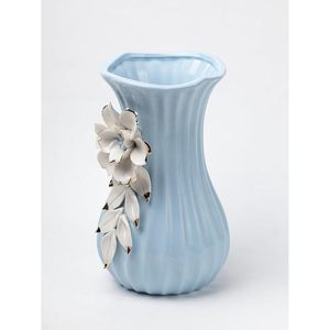Vase à fleurs en céramique bleue de luxe avec embellissement floral 3D, vase décoratif pour table, salon, chambre, bureau, décoration de la maison - Product Image 3