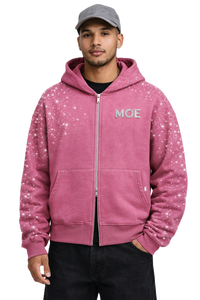 Sudadera con capucha para hombre con cremallera completa, de algodón y forro polar, con pedrería, estilo oversize, streetwear, con cremallera de cristal, fabricación - Product Image 5