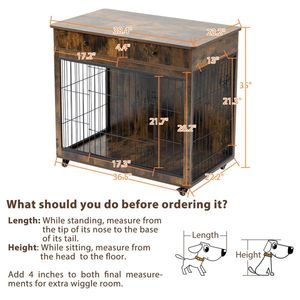 38.4 Inch Wooden Dog <b>Crate</b> with 2 Drawers Decorative Pet Cage Kennel Furniture - Product Image 2