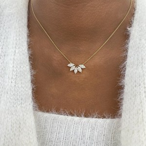<b>Solid</b> Yellow <b>Gold</b> Marquise Cut Diamond Cluster <b>Pendant</b> Necklace in Prong Setting Everyday Charm Handmade Jewelry Gift for Women - Product Image 3