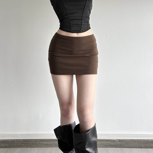 Jupe crayon mini marron taille haute pour femme, couleur unie, coupe ajustée, sexy, extensible, en tricot, toutes saisons - Product Image 4