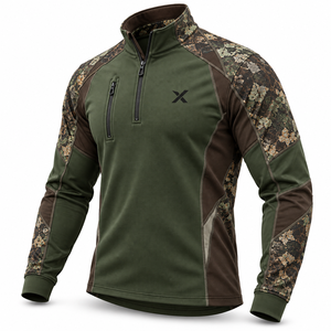 Camisetas de caza con cierre de cremallera parcial, de media cremallera y de capa intermedia |   Camuflaje - Verde Oliva - Seis Colores |   Fabricante y Proveedor de Ropa de Caza | - Product Image 3