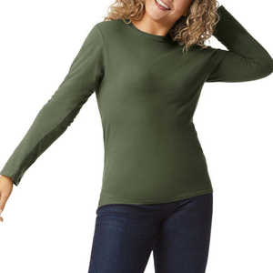 Camiseta de Manga Larga para Mujer, Cuello Redondo, Tejido de Punto, Corte Regular, Informal, para Todas las Temporadas, 100% Algodón, Transpirable - Product Image 3