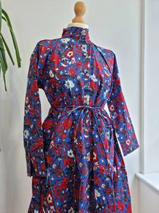 Algodón puro Midi Azul Rojo Vestido floral Bloque indio Estampado Colorido Verano Inteligente Cómodo Ropa de día - Product Image 4