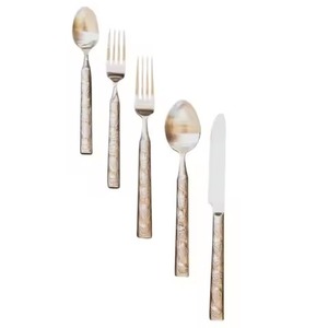 Ensemble de couverts modernes en métal avec manches en résine colorée, finition miroir haute brillance, passe au lave-vaisselle, idéal pour les occasions festives. - Product Image 3