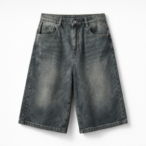 Pantalones Cortos Vaqueros de Hombre de Moda, 100% Algodón Lavado, Estilo Hip Hop, Ajuste Holgado, Casual, Streetwear, Color Liso, Transpirables, Ecológicos - Product Image 1