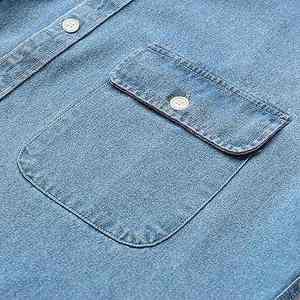Chemise en jean coupe droite en gros, manches courtes, coton, décontractée, boutonnée, streetwear d'été, fabricant OEM de chemises en jean oversize - Product Image 3