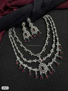 Conjunto de joyería nupcial de diamante americano clásico, collar y pendientes de dos piezas para boda, estilo clásico de moda - Product Image 4